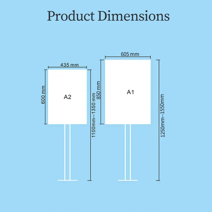 Floor standing light box frames dimension