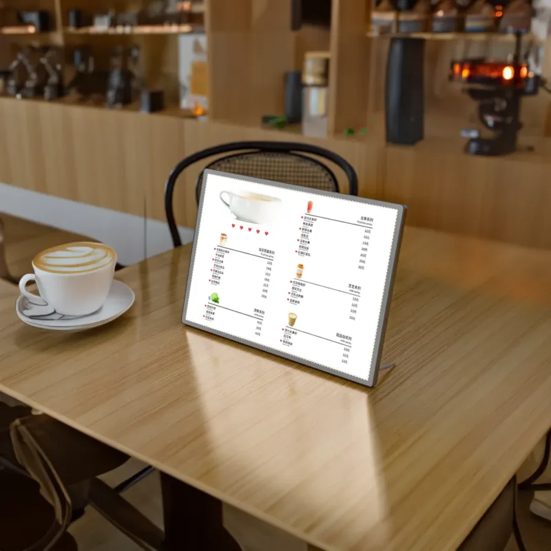 Slim Menu Poster Light Box on table