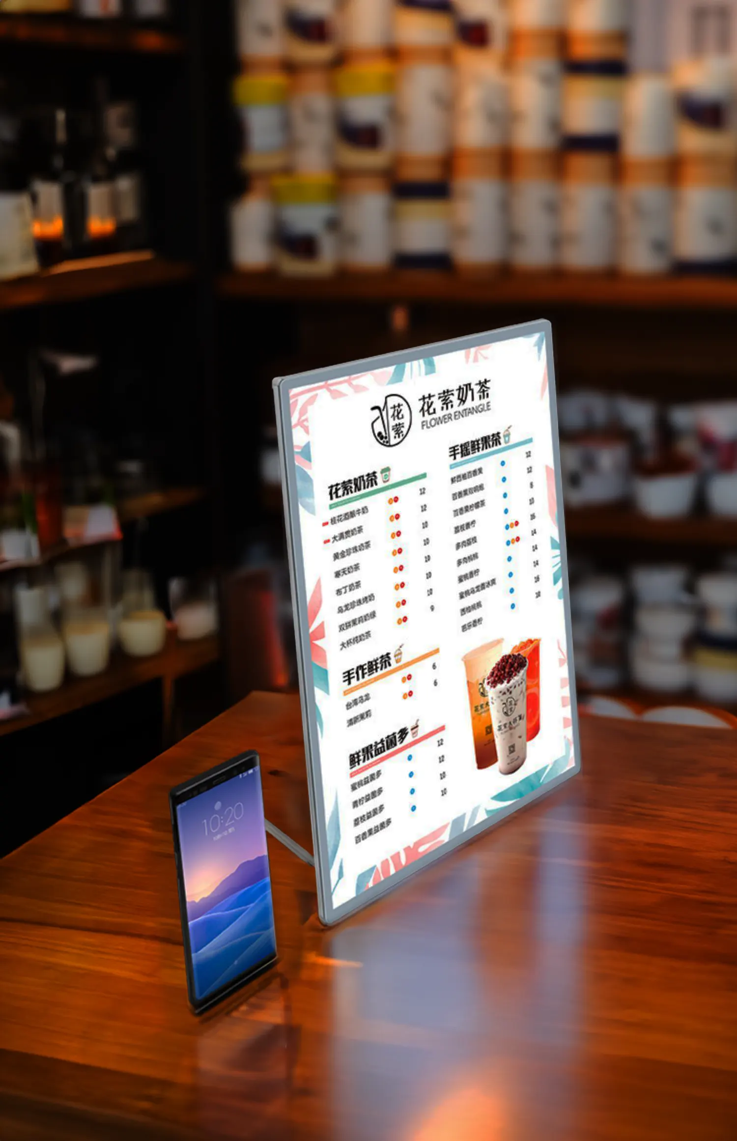 illuminated menu display frame on retail shop